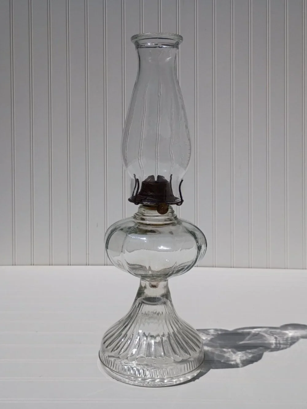 Vintage Anchor Hocking Clear Glass Kerosene Oil Lamp 18